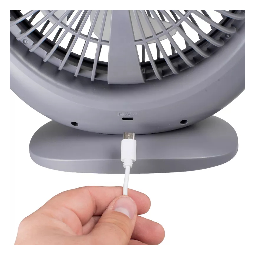 Ventilateur de bureau rechargeable avec éclairage LED LED/2,8W/5V USB 2400 mAh gris
