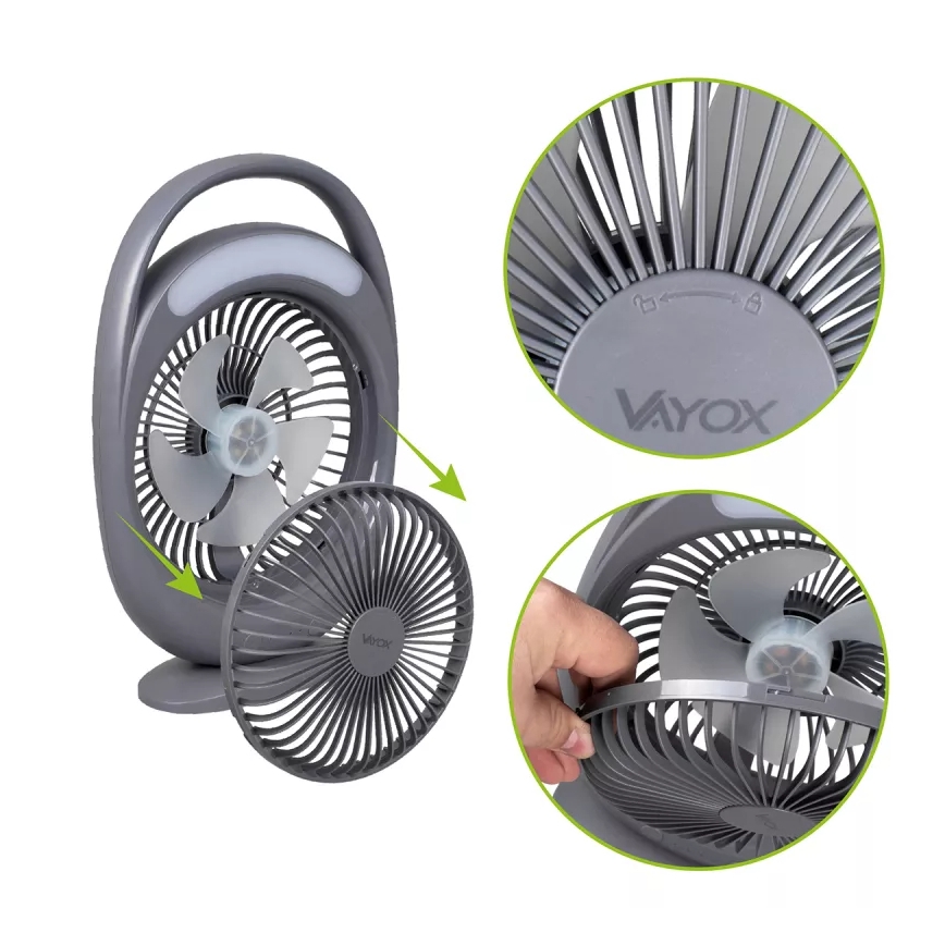 Ventilateur de bureau rechargeable avec éclairage LED LED/2,8W/5V USB 2400 mAh gris
