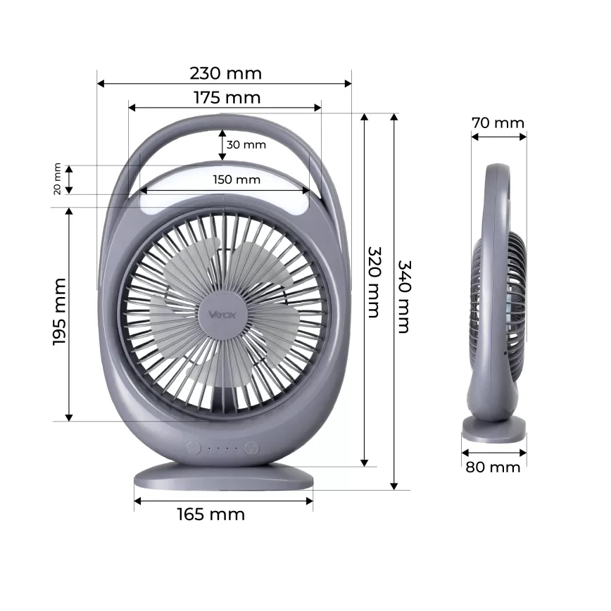 Ventilateur de bureau rechargeable avec éclairage LED LED/2,8W/5V USB 2400 mAh gris