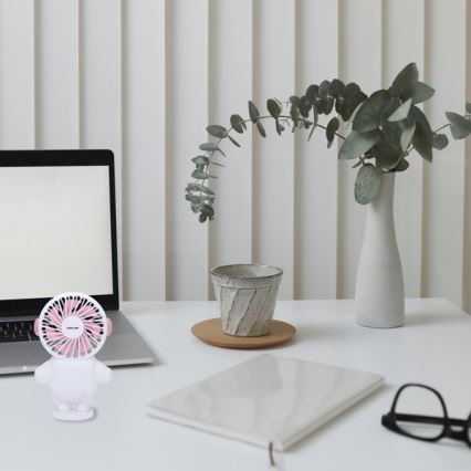 Ventilateur de poche rechargeable 4,5 W / 5 V, 500 mAh — blanc/rose