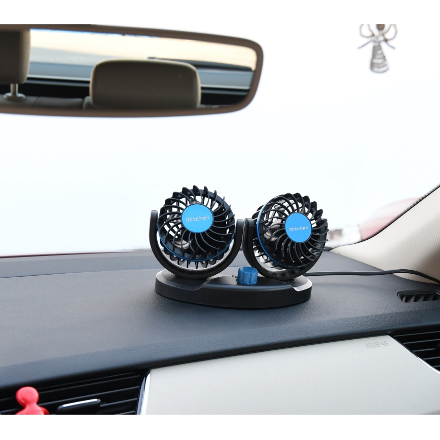 Ventilateur de tableau de bord de voiture avec USB 3W/5V noir