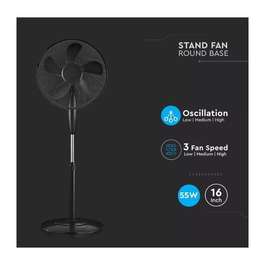 Ventilateur sur pied d. 43cm 55W/230V noir