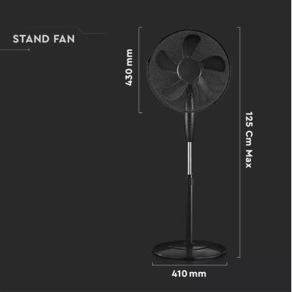 Ventilateur sur pied d. 43cm 55W/230V noir