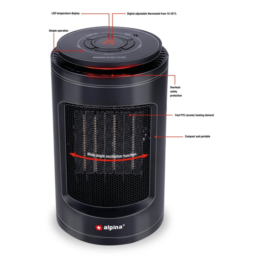 Ventilator mit Heizelement 600/1200W/230V schwarz