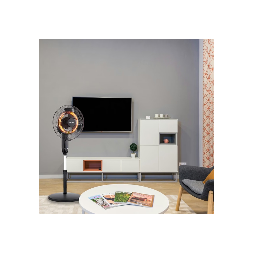 Ventilatore a piantana con riscaldatore integrato 35 W/2000 W/230 V, Ø 40 cm, nero + telecomando