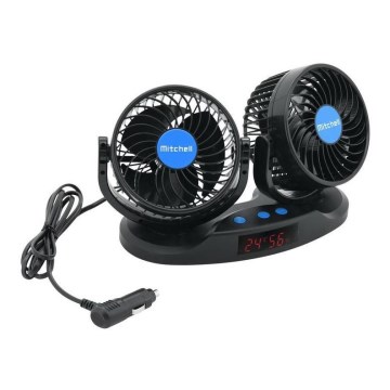 Ventilatore da cruscotto per auto con termometro 9W/12V nero