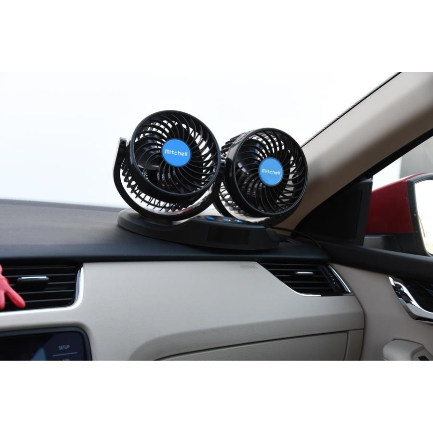 Ventilatore da cruscotto per auto con termometro 9W/12V nero