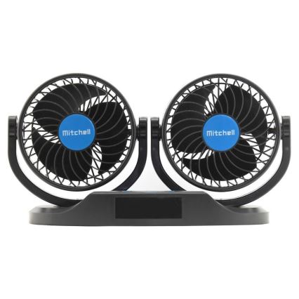 Ventilatore da cruscotto per auto con termometro 9W/12V nero