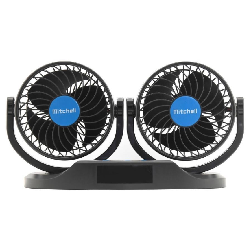 Ventilatore da cruscotto per auto con termometro 9W/12V nero