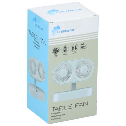Ventilatore da tavolo ricaricabile 3,7 V, batteria 1200 mAh, bianco