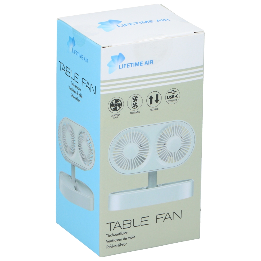 Ventilatore da tavolo ricaricabile 3,7 V, batteria 1200 mAh, bianco