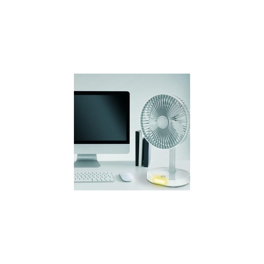 Ventilatore da tavolo ricaricabile 3000mA/3,7V USB 3 livelli di potenza grigio / bianco