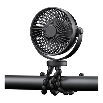 Ventilatore da tavolo ricaricabile 3W/5V con batteria 1200 mAh, nero