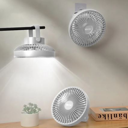 Ventilatore da tavolo ricaricabile con illuminazione a LED LED/2W/5V USB 2400 mAh bianco