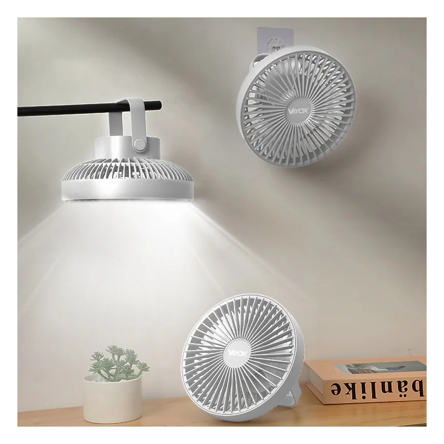 Ventilatore da tavolo ricaricabile con illuminazione a LED LED/2W/5V USB 2400 mAh bianco