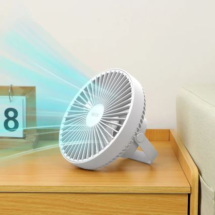 Ventilatore da tavolo ricaricabile con illuminazione a LED LED/2W/5V USB 2400 mAh bianco