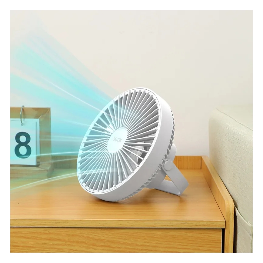 Ventilatore da tavolo ricaricabile con illuminazione a LED LED/2W/5V USB 2400 mAh bianco