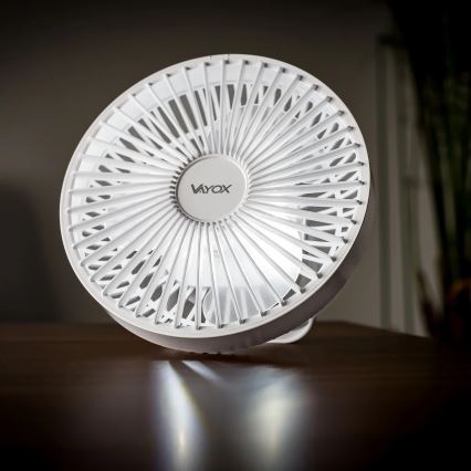 Ventilatore da tavolo ricaricabile con illuminazione a LED LED/2W/5V USB 2400 mAh bianco