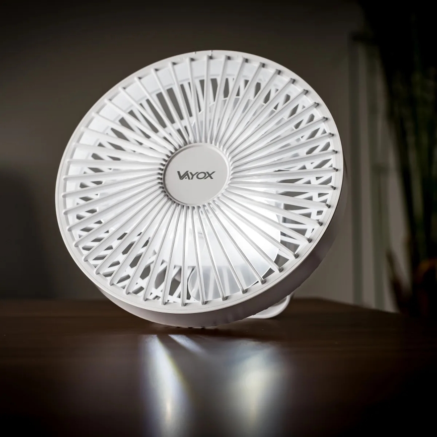 Ventilatore da tavolo ricaricabile con illuminazione a LED LED/2W/5V USB 2400 mAh bianco