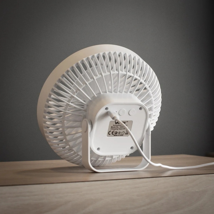 Ventilatore da tavolo ricaricabile con illuminazione a LED LED/2W/5V USB 2400 mAh bianco
