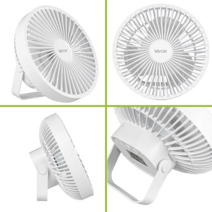Ventilatore da tavolo ricaricabile con illuminazione a LED LED/2W/5V USB 2400 mAh bianco