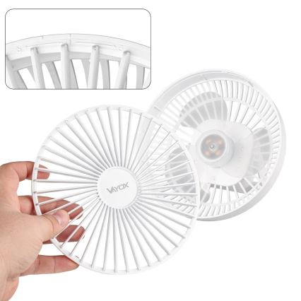Ventilatore da tavolo ricaricabile con illuminazione a LED LED/2W/5V USB 2400 mAh bianco