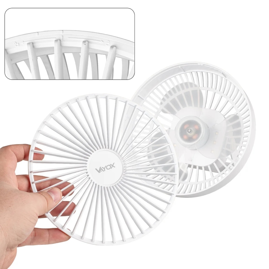 Ventilatore da tavolo ricaricabile con illuminazione a LED LED/2W/5V USB 2400 mAh bianco