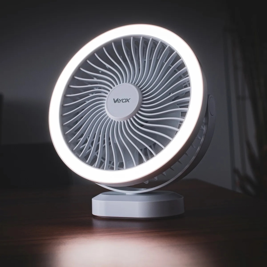 Ventilatore da tavolo ricaricabile con illuminazione a LED LED/3W/5V USB 2400 mAh bianco