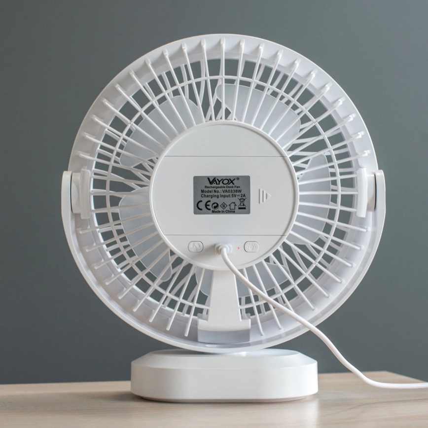 Ventilatore da tavolo ricaricabile con illuminazione a LED LED/3W/5V USB 2400 mAh bianco