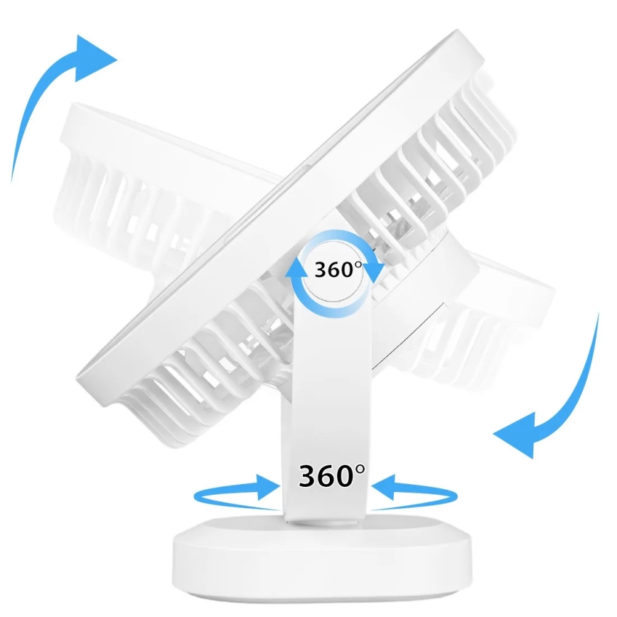 Ventilatore da tavolo ricaricabile con illuminazione a LED LED/3W/5V USB 2400 mAh bianco