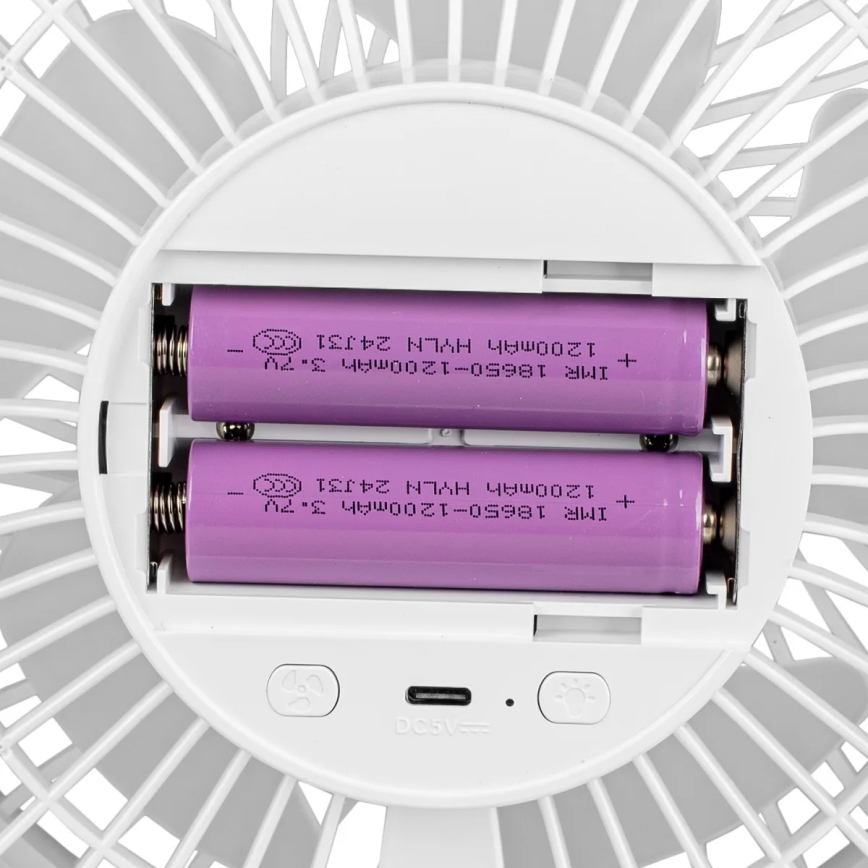 Ventilatore da tavolo ricaricabile con illuminazione a LED LED/3W/5V USB 2400 mAh bianco