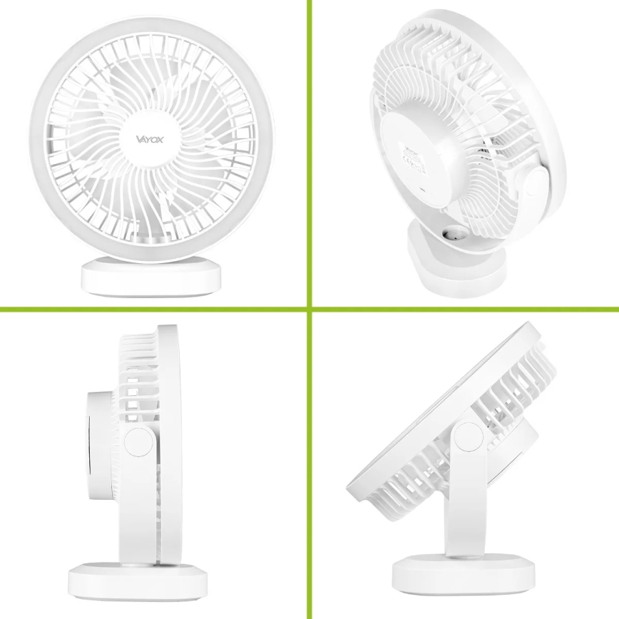 Ventilatore da tavolo ricaricabile a LED con illuminazione LED/3W/5V USB 2400 mAh bianco
