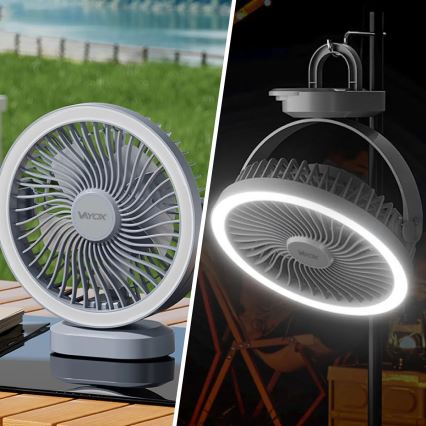 Ventilatore da tavolo ricaricabile a LED con illuminazione LED/3W/5V USB 2400 mAh grigio