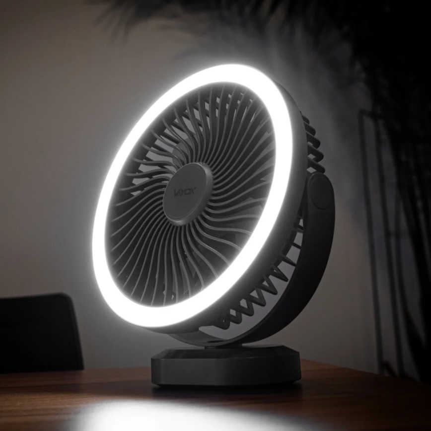 Ventilatore da tavolo ricaricabile a LED con illuminazione LED/3W/5V USB 2400 mAh grigio