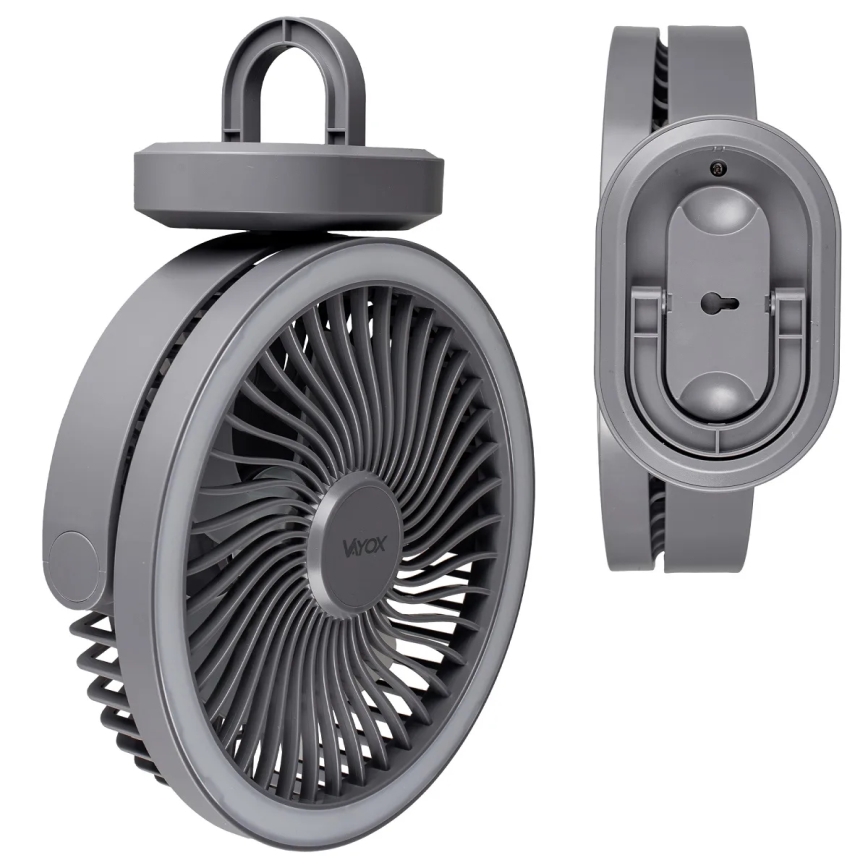 Ventilatore da tavolo ricaricabile a LED con illuminazione LED/3W/5V USB 2400 mAh grigio