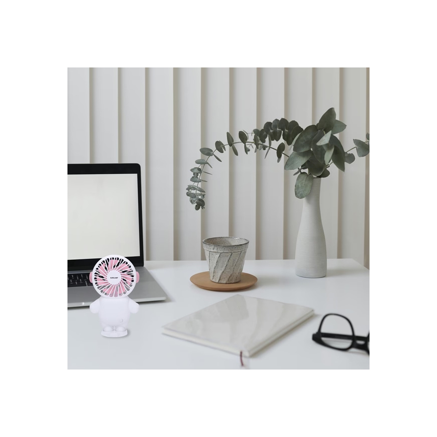 Ventilatore tascabile ricaricabile 4,5W/5V 500 mAh bianco/rosa