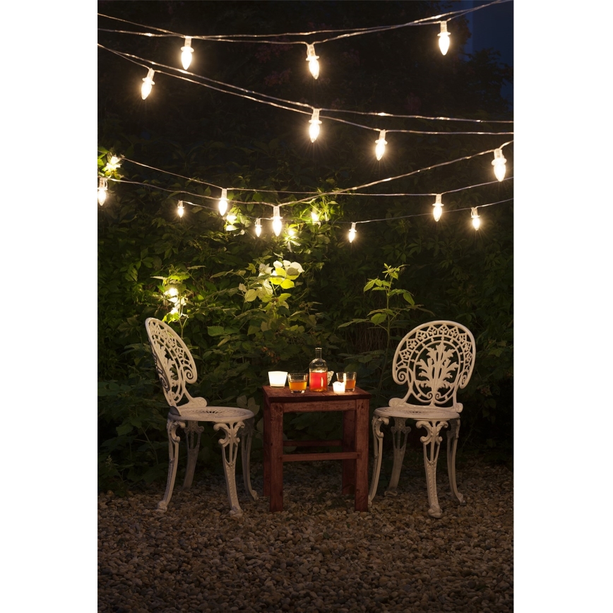 Erweiterbare LED-Außenlichterkette CONE FILAMENT 20×E10 14 m klar/warmweiß IP44, Hergestellt in Tschechien