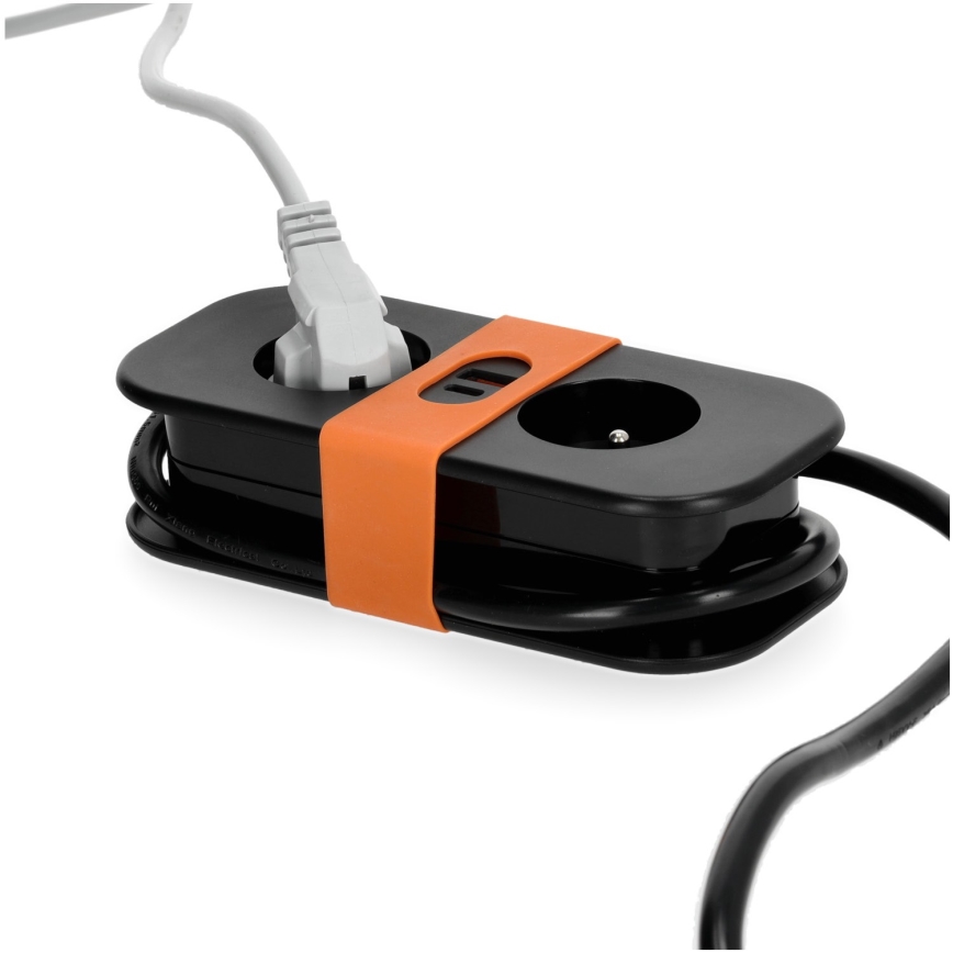 Verlängerungskabel 2Z + 2xUSB 1,4 m schwarz
