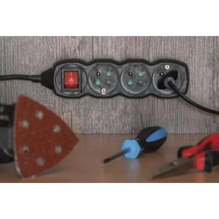 Verlängerungskabel mit Schalter 3-polig 5m schwarz
