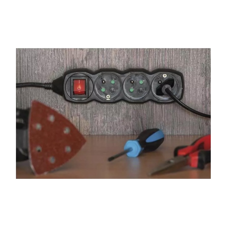 Verlängerungskabel mit Schalter 3-polig 5m schwarz