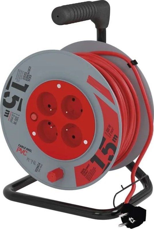 Verlängerungskabeltrommel 4Z 15m rot/grau