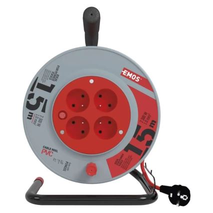 Verlängerungskabeltrommel 4Z 15m rot/grau