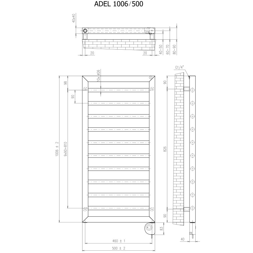 Vertaduro - Badheizkörper mit Thermostat ADEL 400W 100x50 cm weiß