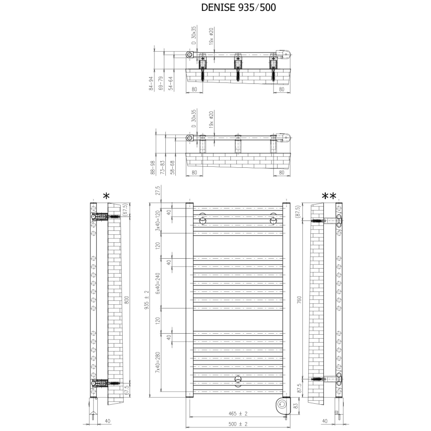 Vertaduro - Badheizkörper mit Thermostat DENISE 400 W 94x50 cm weiß