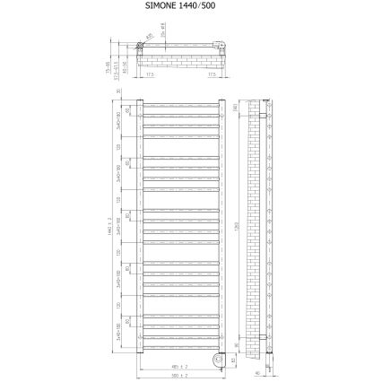 Vertaduro - Badheizkörper mit Thermostat SIMONE 600W 144x50 cm weiß