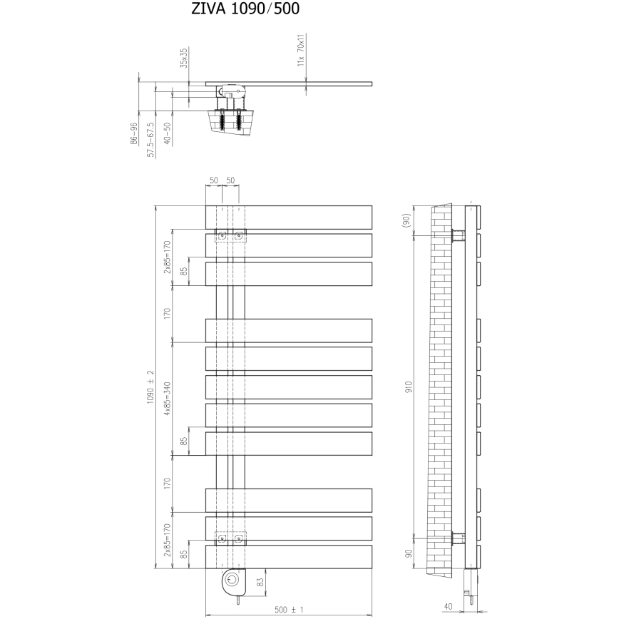 Vertaduro - Badheizkörper ZIVA mit Thermostat 500W 109x50 cm weiß