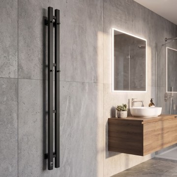 Vertaduro - Elektrischer Handtuchheizkörper mit Thermostat VEO 70W/230V 120x9 cm IP44 schwarz rechts