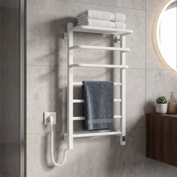 Vertaduro - Scaldasalviette elettrico con termostato DOR 155W/230V 80x48 cm IP44 bianco, versione sinistra