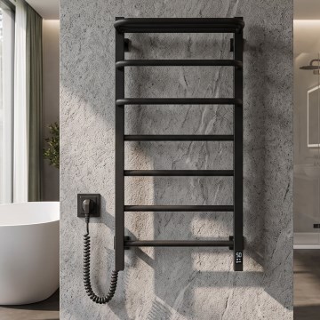 Vertaduro - Scaldasalviette elettrico con termostato DOR 155W/230V 80x48 cm IP44 nero lato sinistro