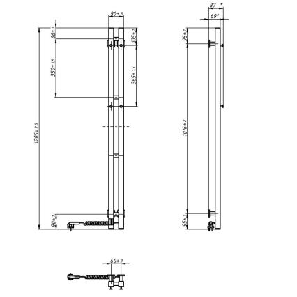 Vertaduro - Scaldasalviette elettrico con termostato VEO 70W/230V 120x9 cm IP44 nero destro